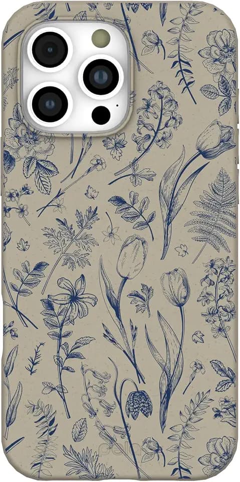 Pela | Phone Case Compatible with iPhone 16 Pro Max | Limited Edition | Supports Wireless Charging | Cute Eco Friendly | Indigo Bouquet