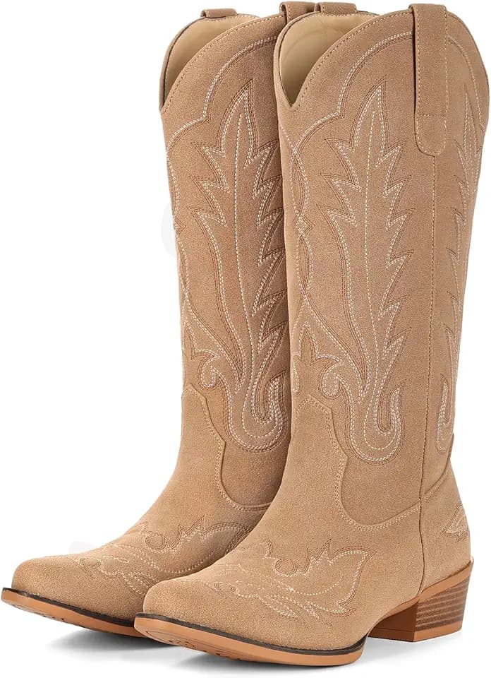 Cowboy Boots for Women Suede Split Leather Cowgirl Western Boots