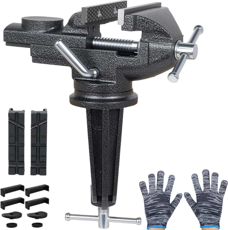Table Vise, 3.2 Inch Bench Vise Universal Rotate 360° Work Clamp-On Vise, Table Vice With Multifunctional Soft Jaws for Woodworking, Drilling, Sawing, Metal Working