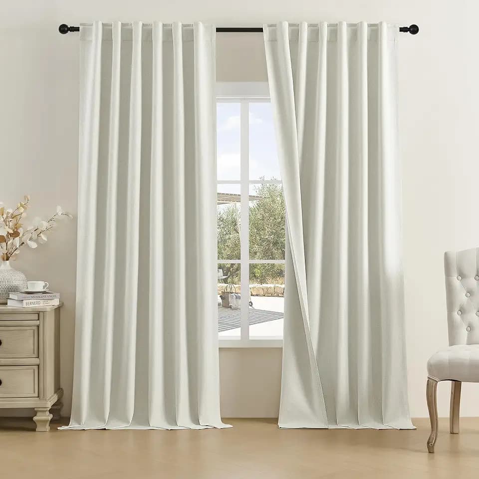 DUALIFE 132 Inch Natural Linen Blackout Curtains 11 FT Long for Hall Ceiling Back Tab Loop Pocket Curtains Pinch Pleated Drapes for Patio Sliding Glass Door,W50 x L132,2 Panels Natural Birch Color