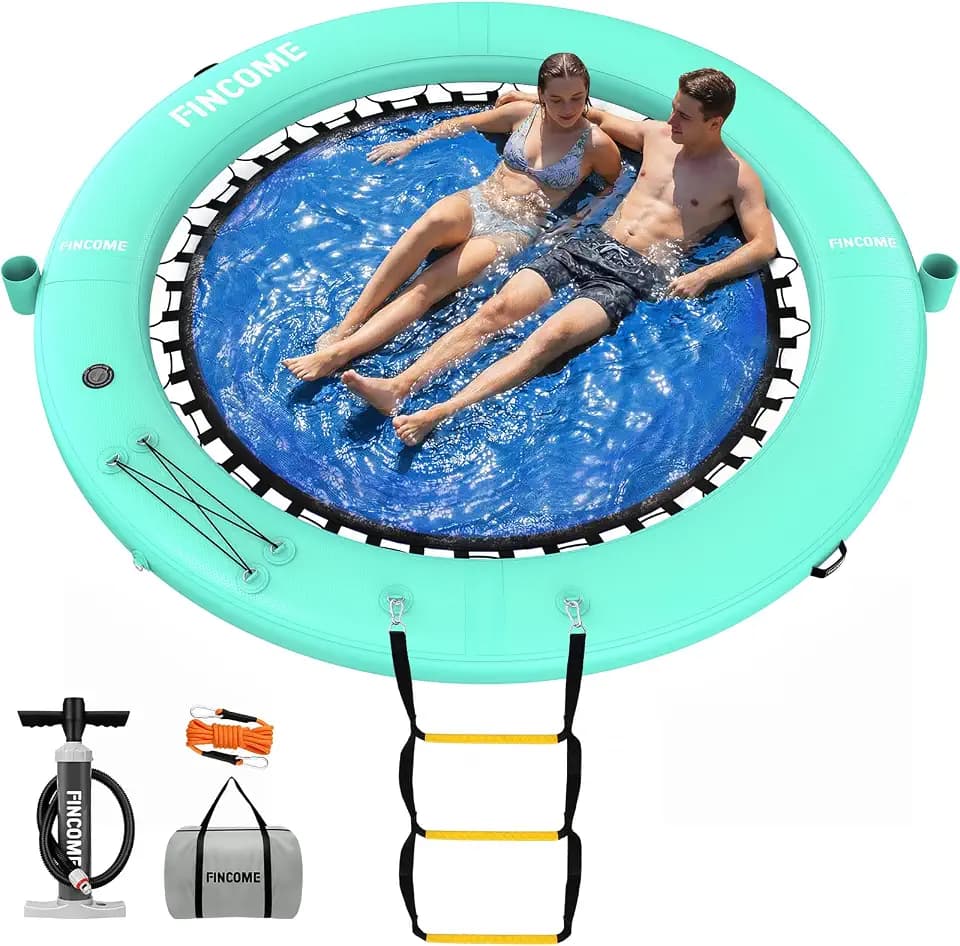 Inflatable Water Hammock Floating Dock, 10FT Round Floating Ring with Water Ladder and Cup Holder, Inflatable Dock Floating Platform Island Raft Tanning Pool Float for Lake Beach-Mint Green