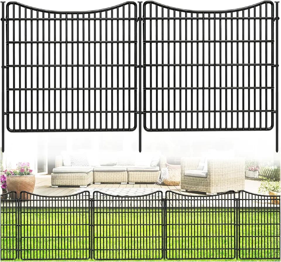 ULIOK 10 Panels No Dig Decorative Garden Fences, 32in(H) x 25.2 ft(W) Dog Fence Outdoor for Yard, Tall Animal Barrier Fence Panels, Rustproof Ground Stakes Temporary Wire Screen for Yard, Patio