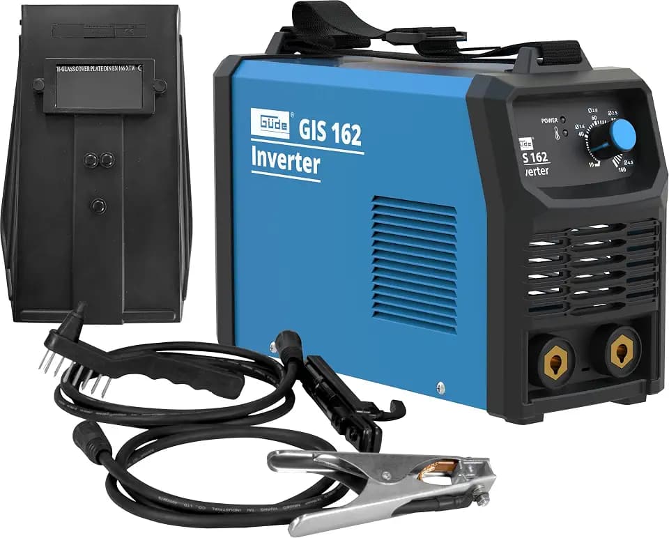 Güde Inverter Schweißgerät GIS 162 (230 V, 15,5 W Leerlaufleistung, 5,0 kVA max. Netzleistung, 10-160 A Regelbereich Schweißstrom, inkl. Elektrodenhalter, Masseklemme, Schlackenhammer & Schweißschild)