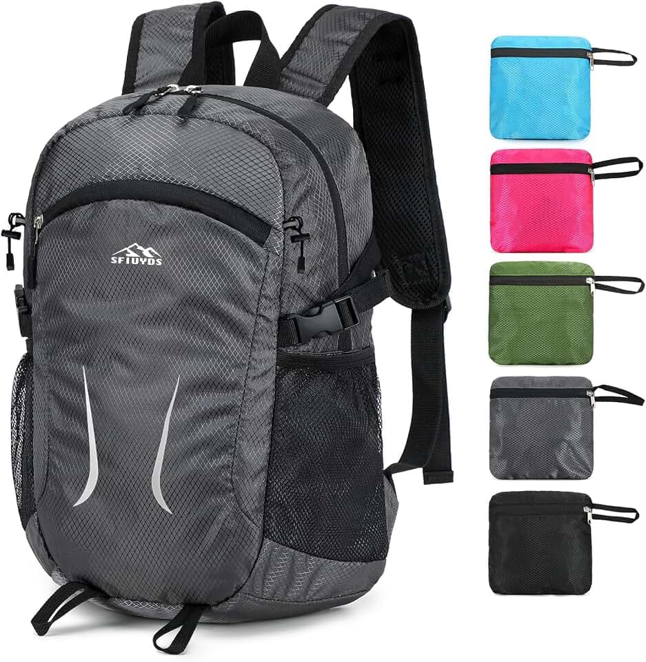Small Hiking Backpack 35L Travel Lightweight Hiking Packable Daypack Water-Resistant Foldable Backpacks for Women Men Camping (Grey)