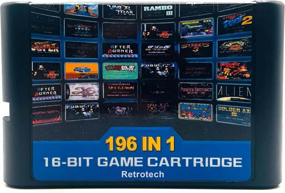 Retrotech 196 In 1 V2 Multi Game Cartridge For Genesis Console - Includes Retrotech Printed Instructions