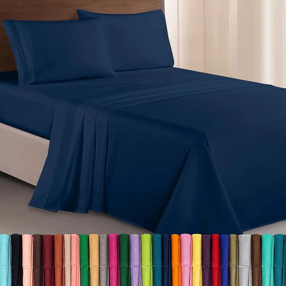 Elegant Comfort Luxuriöses 1500 Premium-Bettwäsche-Set aus Mikrofaser in Hotelqualität, dreireihig, Bestickt, weichste 4-teilges Bettlaken-Set, Knitter- und lichtbeständig, Full, Marineblau