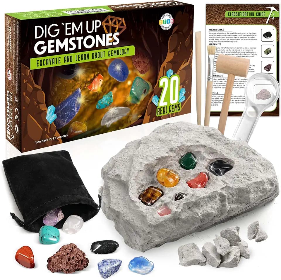 LotFancy 20 Echte Edelsteine Ausgraben, Ausgrabungsset für Kinder ab 8 9 10