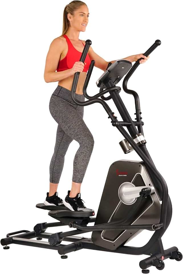 Sunny Health & Fitness Smart Elliptical Machine with Pulse Sensor, Adjustable Resistance with Quiet and Smooth Long Stride Drive System, SunnyFit App Access Optional via Bluetooth and Manual Mode