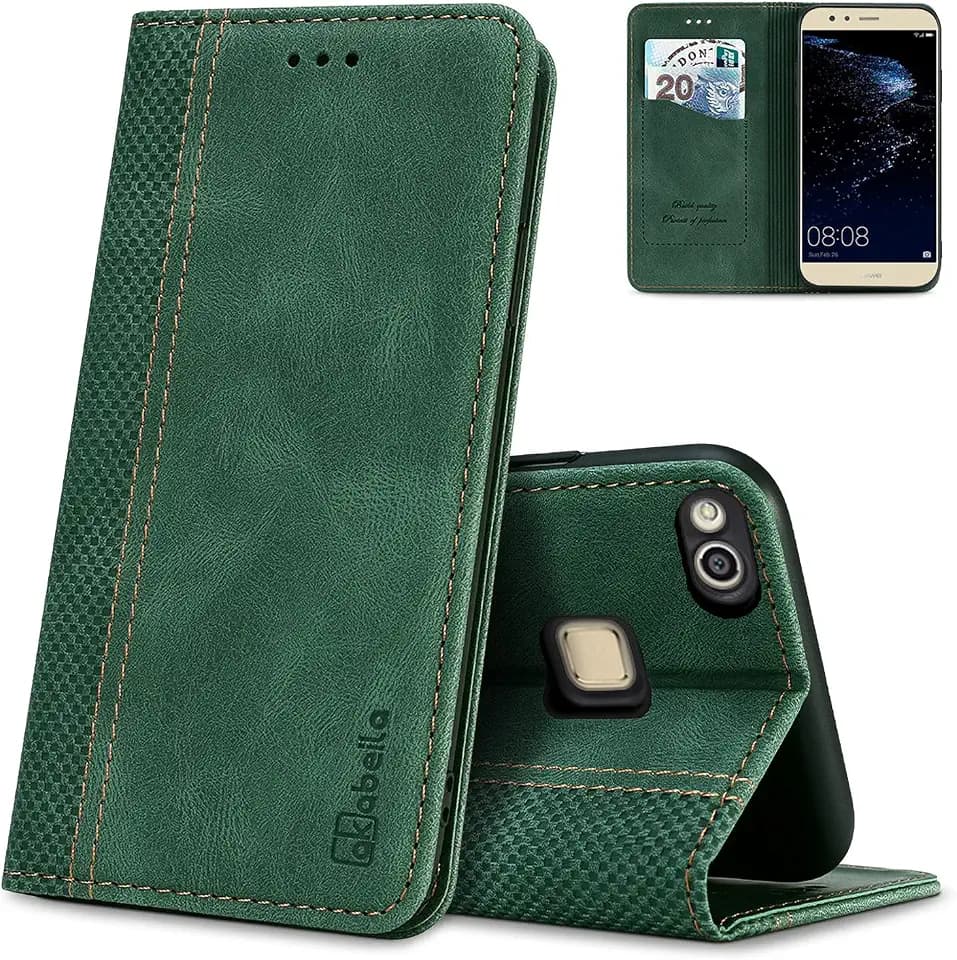 AKABEILA Hülle für Huawei P10 Lite Handyhülle Leder Flip Case Ständer PU Brieftasche Schutzhülle Klapphülle Tasche Case mit [Kartenfach] [Standfunktion] [Magnetisch]