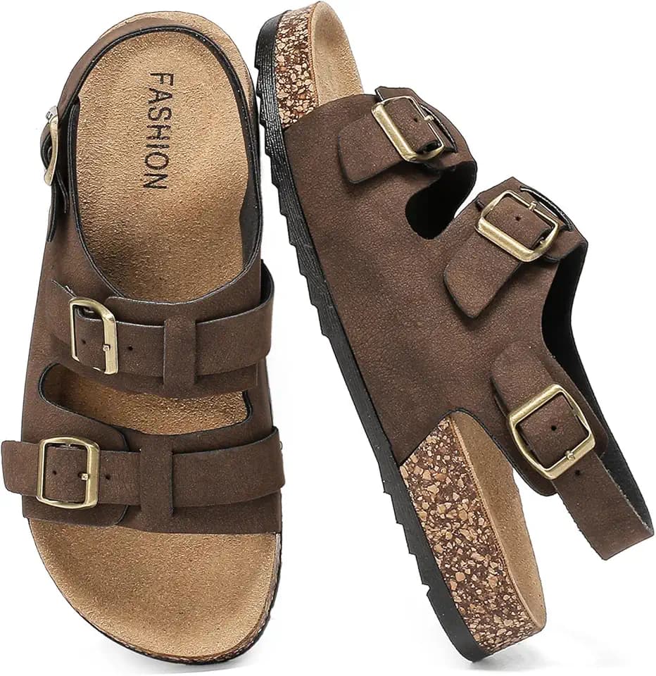 Cork Sandals With Back Strap Double Buckle Footbed Sandals Women and Men