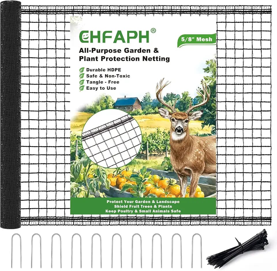 Deer Fence for Garden 7ft x 50ft, Plastic Mesh Deer Fence Netting with Pre-Strung Reinforced Edge, Reusable Temporary Fence, Ideal for Animal Barrier & Garden Fencing for Plants & Fruit Trees