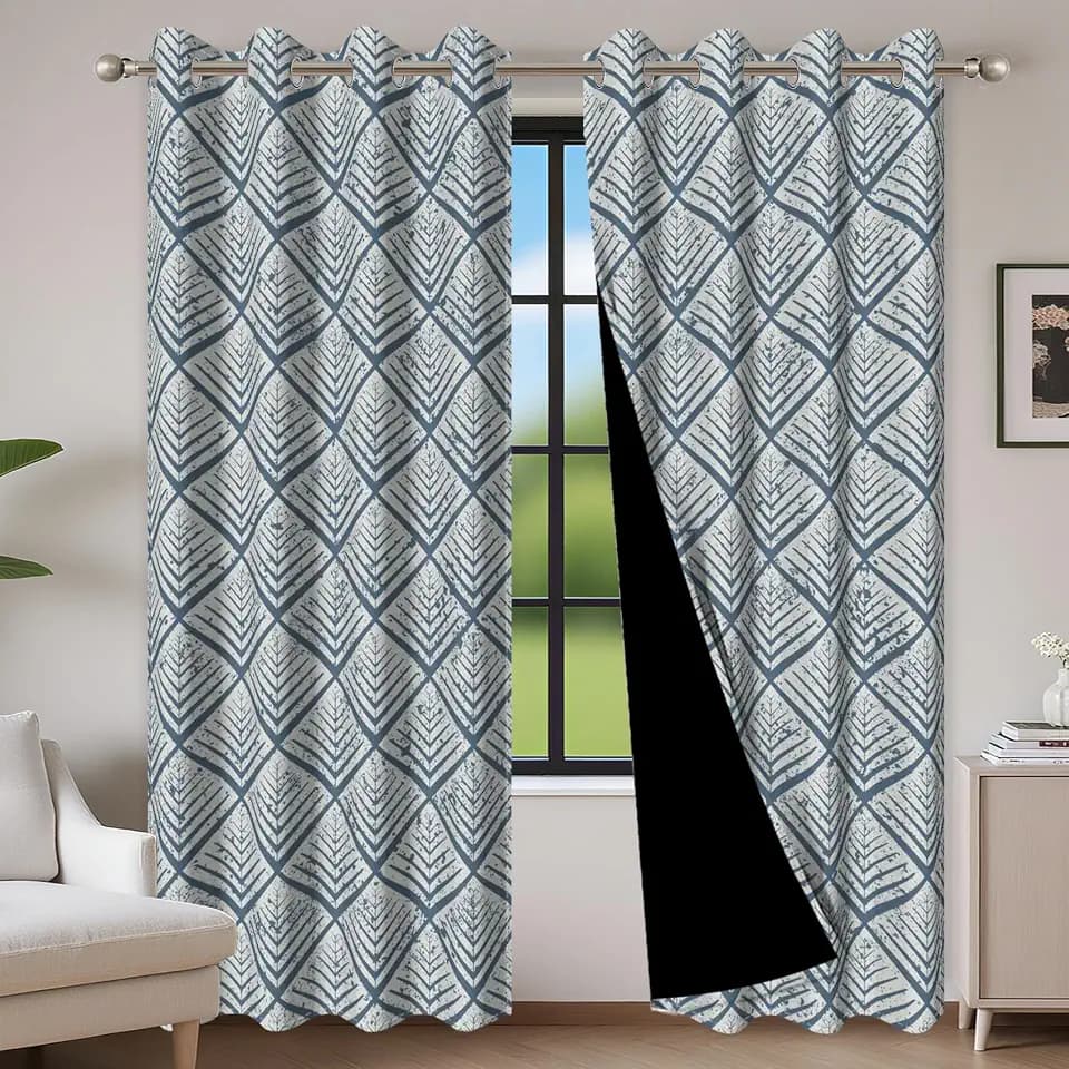 Modern Blue Geometric Blackout Curtains 84 inches Long,2 Panels 42"Wx84"L