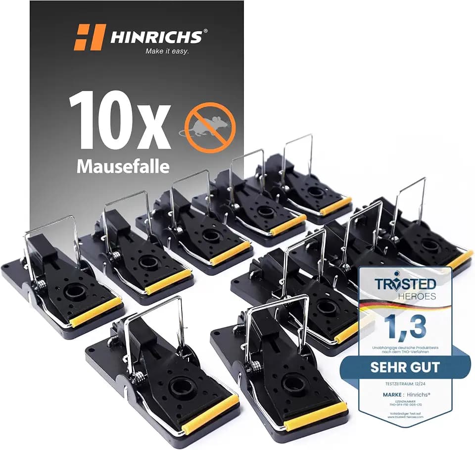 Hinrichs Mausefallen 10 Stück - Wiederverwendbare Mausefalle - Schwarze Schlagfalle Plastik - Hygienische Mäusefallen - Falle für Haus und Garten - Nagerfalle - Mousetrap - Rattenfallen