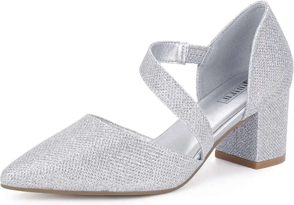 IDIFU IN2 Women's Pumps Closed Pointed Toe Low Block Chunky Comfort Heels