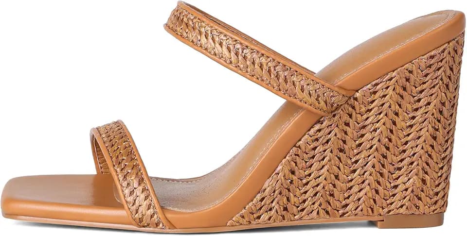 EQAUDES Wedges Sandals Women Raffia Espadrille Sandal Summer Beach Shoes