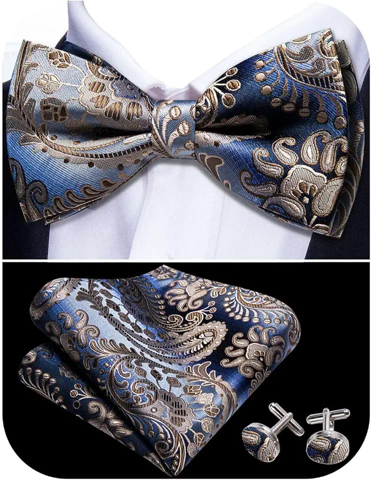 Barry.Wang Herren-Krawatten-Set, Seide, Paisleymuster, Taschentuch, Manschettenknöpfe, Hochzeit, Party