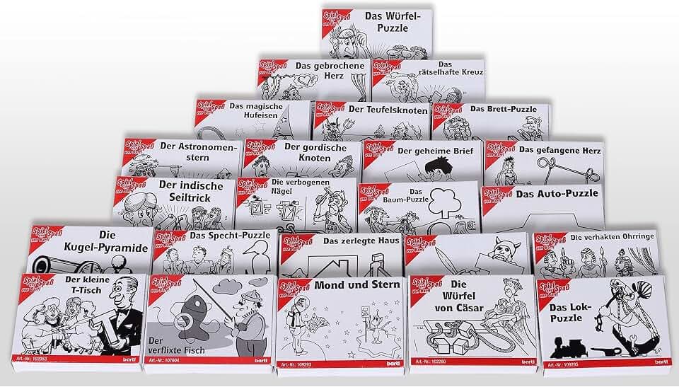 Bartl 112394 Knobelspiele Set aus Holz 24 Mini-Puzzles, Perfekte Adventskalenderfüllung für Puzzlefreunde