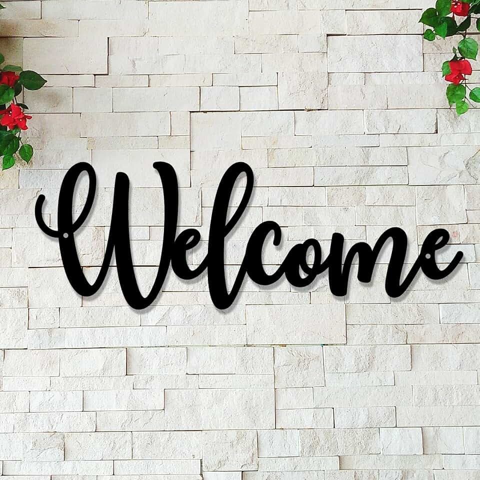Metal Welcome Letters Sign, Modern Metal Welcome Word Wall Decor Signs for Front Door Home Gallery Outdoor Outside (12 inches)
