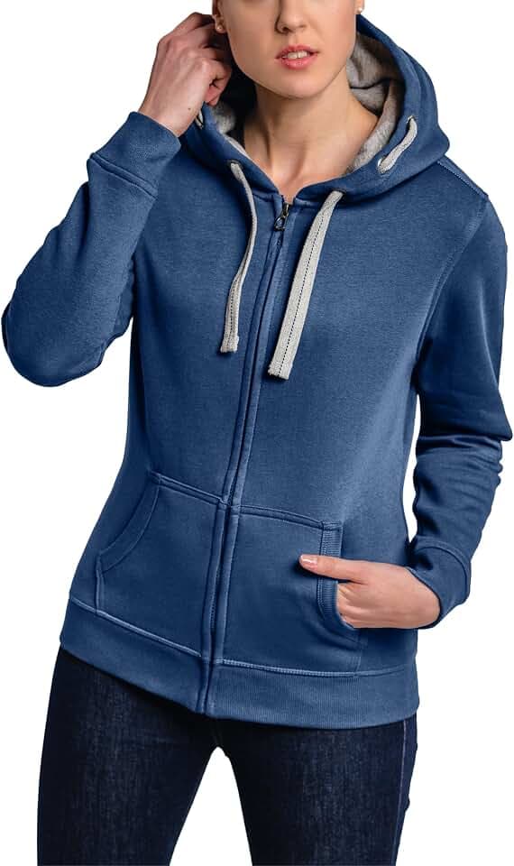 HRM Damen Hooded Jacket I Premium Kapuzenjacke Damen mit Kontrast-Innenfutter I Basic Hoodie mit Reißverschluss I Zip Hoodie I Hochwertige & nachhaltige Damen-Oberteile