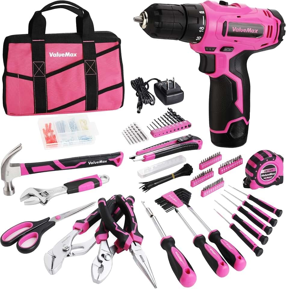 ValueMax 233 PCS Pink Home Tool Kit with Cordless Lithium-ion Drill