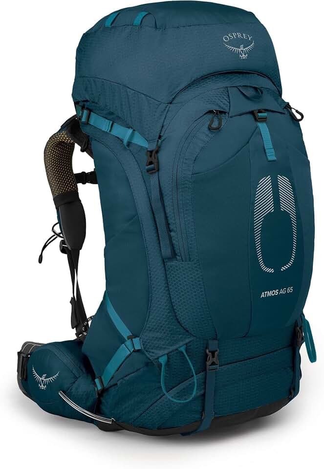 Osprey Atmos AG 65L Men's Backpacking Backpack, Blue L-XL