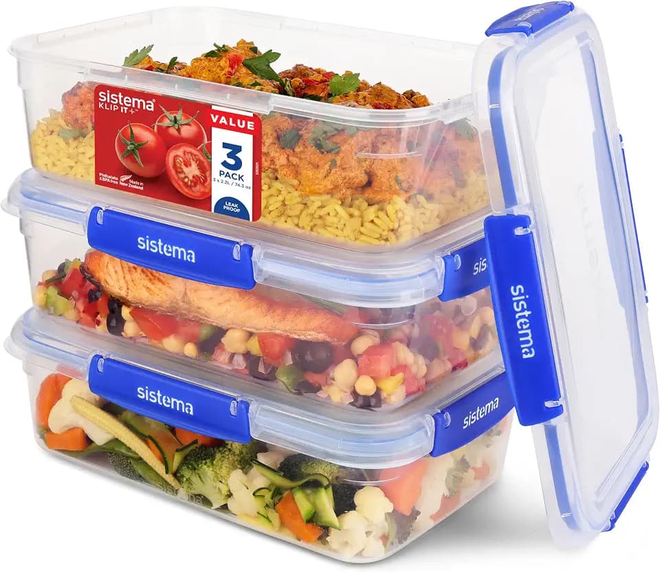 Sistema KLIP IT PLUS Frischhaltedosen Set | 2,2 l | auslaufsicherestapelbare und luftdichte Vorratsdosen mit Deckel | geeignet für Kühl-/Gefrierschrank | Brotdose schule | 3 Stück