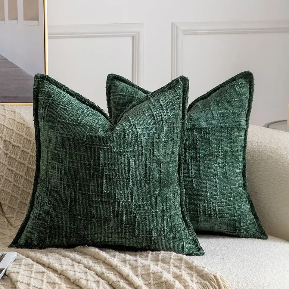 Madizz 2er Set Chenille Dekorativ Kissenbezüge Weiche neutrale Wurfkissen für Sofa Boho Akzent Zierkissenbezüge für Schlafzimmer Wohnzimmer Modernes Zuhause Dekor Grün 50x50 cm