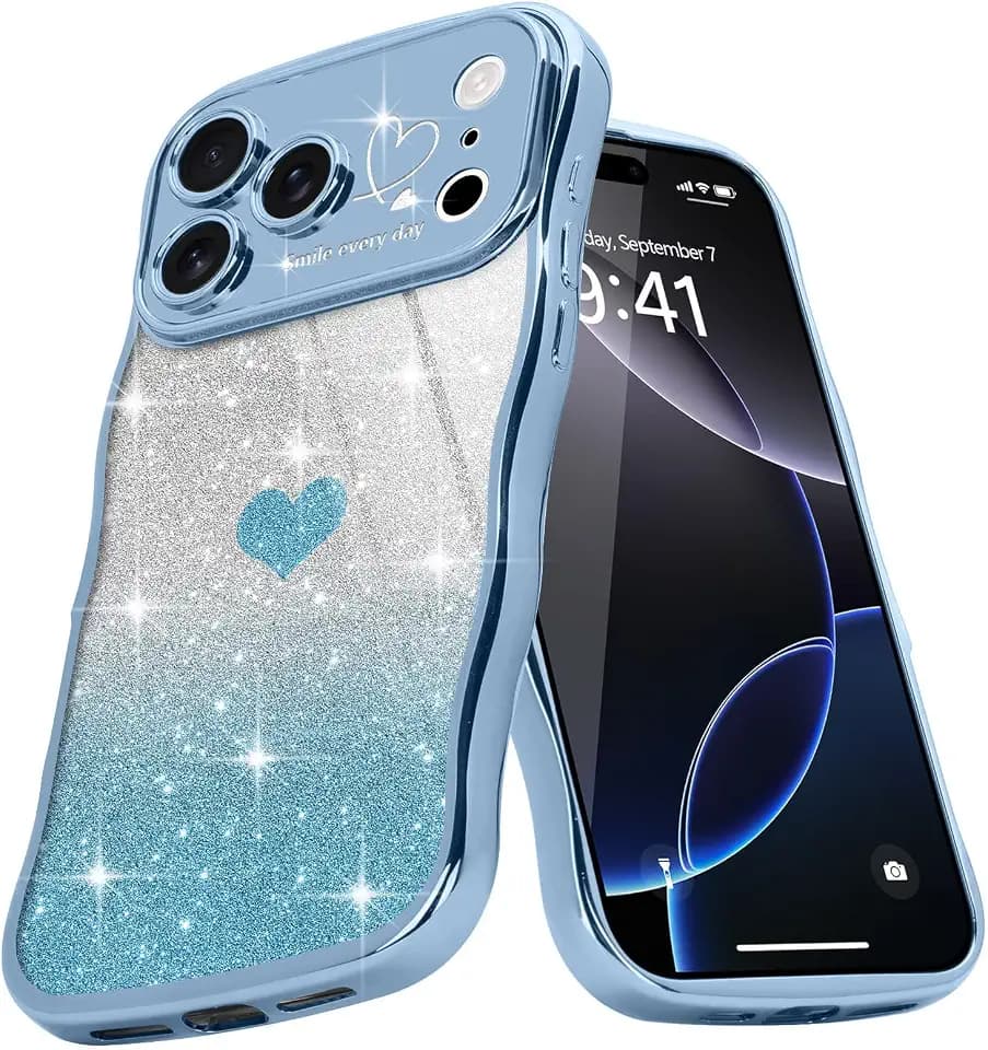 Teageo for iPhone 17 Pro Case for Women Girls Cute Curly Wavy, Blue