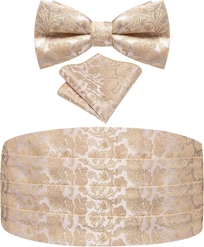 Fliege und Kummerbund Set Paisley Floral Smoking Kumberband für Herren mit vorgebundener Fliege Einstecktuch Hochzeit Galas