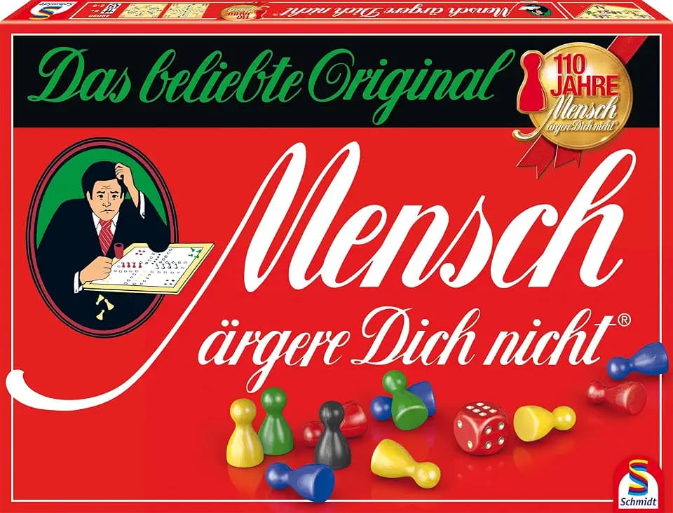Schmidt Spiele 49020 Mensch ärgere dich nicht Jubiläumsausgabe, mit Figuren und Würfeln aus Holz