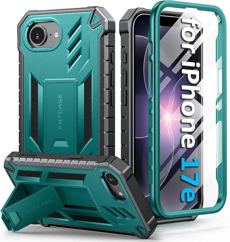 FNTCASE for iPhone 17e Case with Built-in Screen Protector and Kickstand