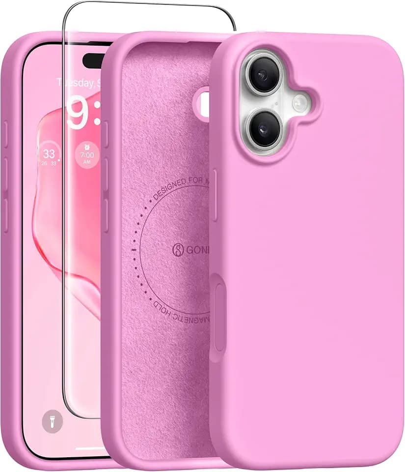 GONEZ Magnetic for iPhone 16 Case, Silicone Cover Rose Pink