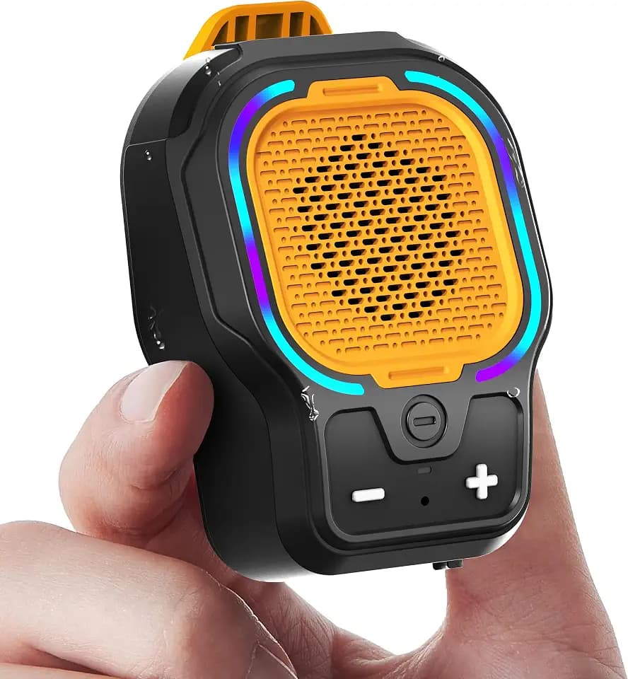 Wearable Bluetooth Speaker, Magnetic Clip-on Portable Wireless Speaker, HiFi Sound Loud Mini Speaker with 3 Light Modes, ENC Mic for Hands-Free Calls Music, Lightweight for Outdoor Sports Work Gift