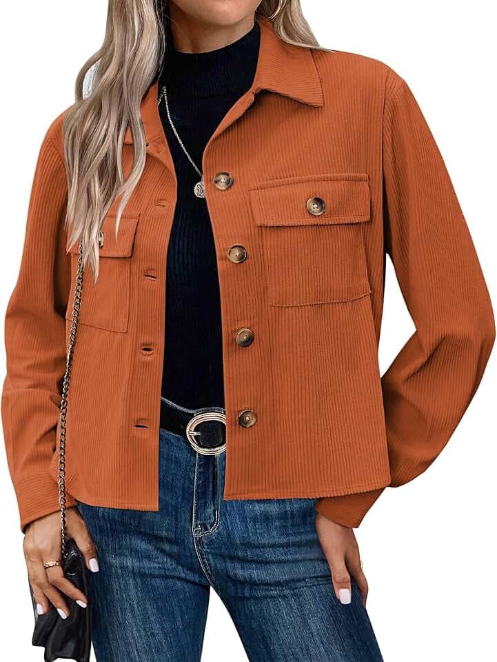 Hotouch Jacken Damen Übergangsjacke Leicht Blouson Jacke Kurz Cordjacke