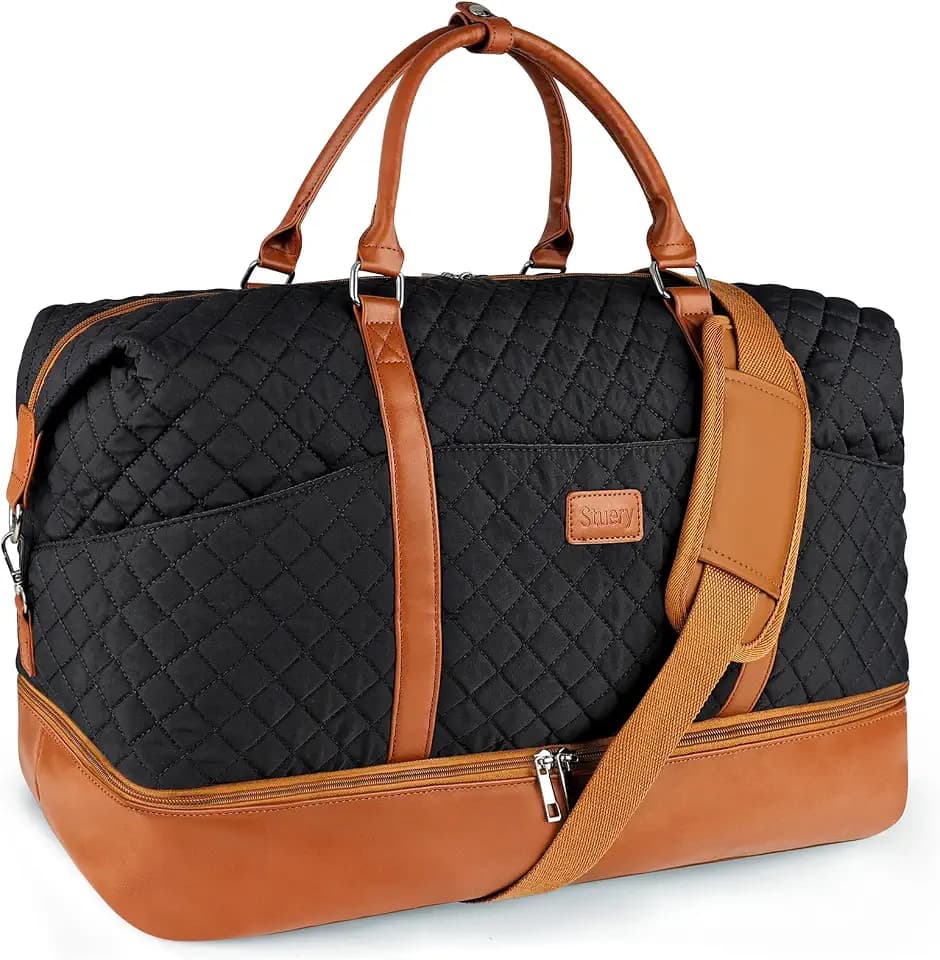 Stuery Travel Bags for Women: 21" Large Weekender Bags for Women with Shoe Compartment, Overnight Duffel Tote for Carry on Weekend Travel Business Trip Airplane Traveling, Gym (Black Brown)