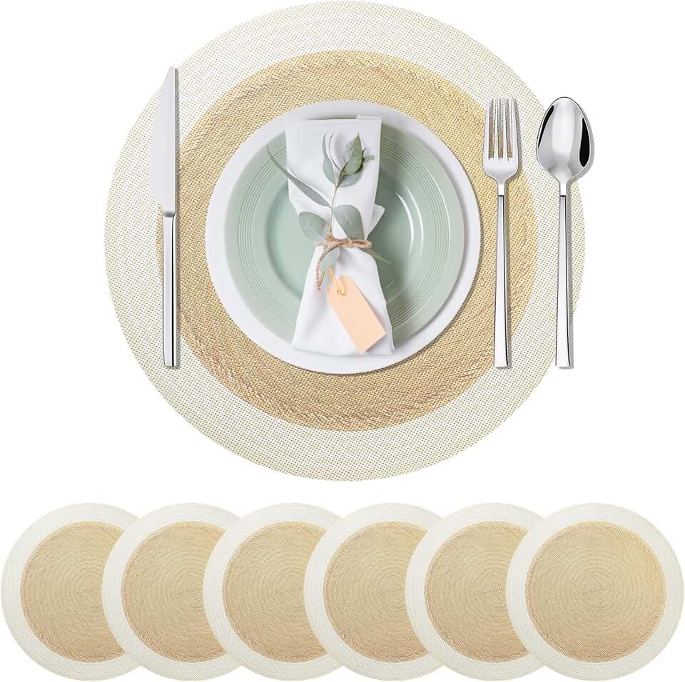 15 Inch Round PVC Vinyl Placemats,Geometric Embossed,Set of 6
