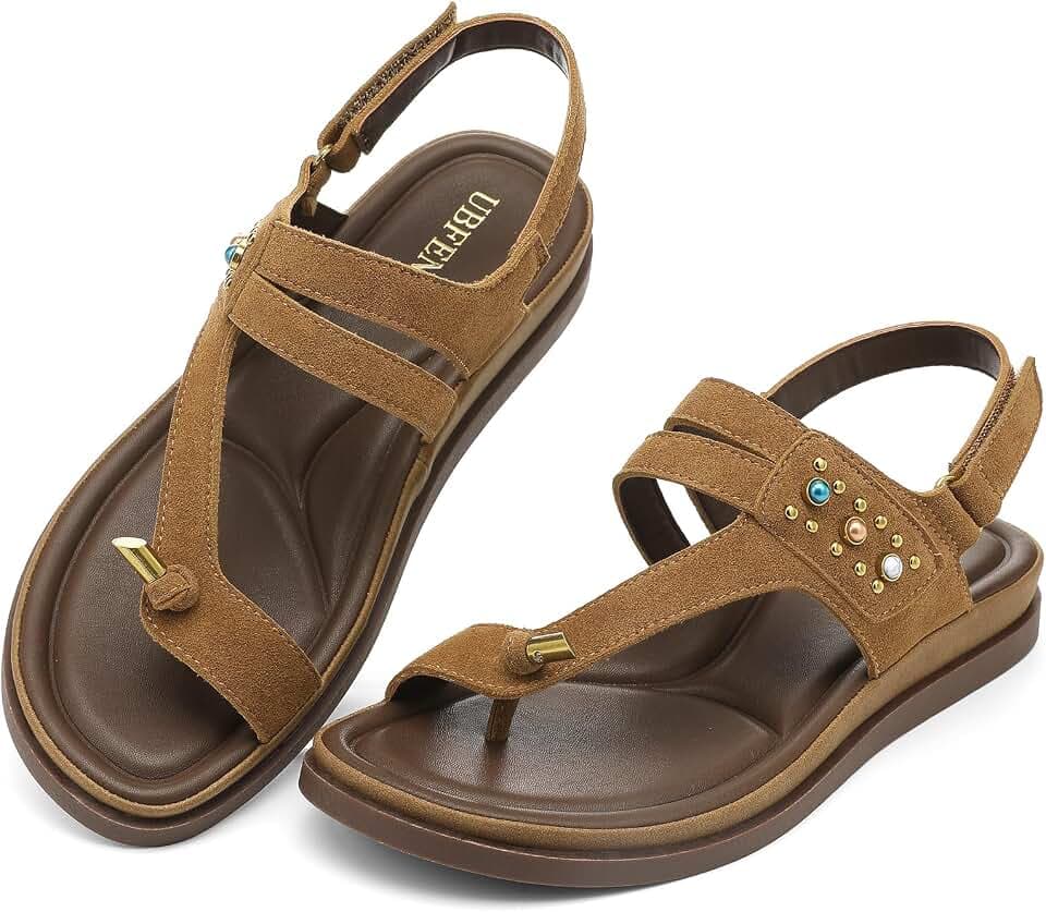 UBFEN Womens Thong Sandals with Toe Loop Heel Strap for Beach