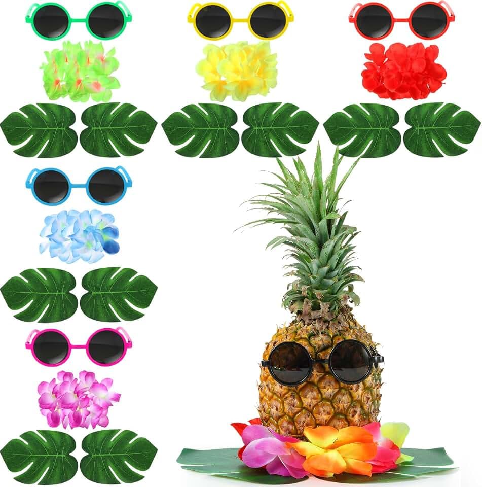 6 Sets Pineapple Table Centerpieces Hawaiian Party Sunglasses Luau Table Decorations Tropical Decor for Beach Summer Party(Flower)