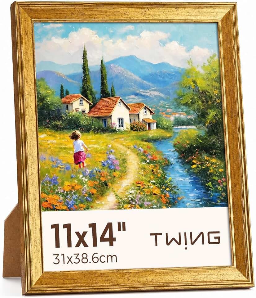 TWING 11x14 Picture Frame Gold Matted to 8x10 with Mat, Vintage Home Decor