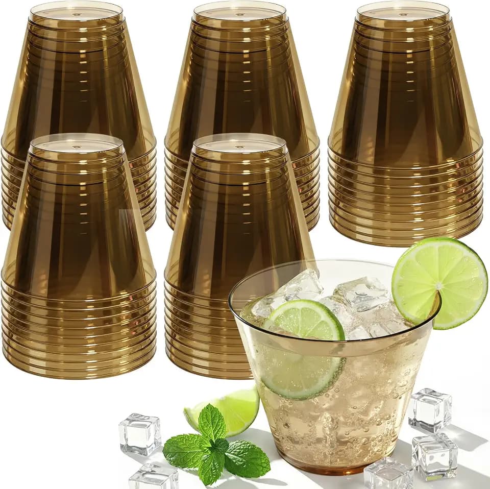 Glowserve 9 OZ Brown Disposable Plastic Cups Cocktail Cup 150 Pack