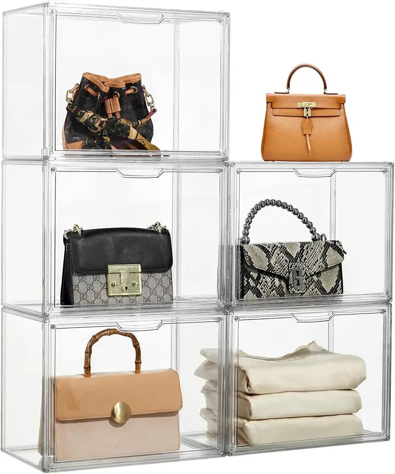 ZLLZUU Purse Organizer for Closet, X-Large Acrylic Display Case 5 Pack