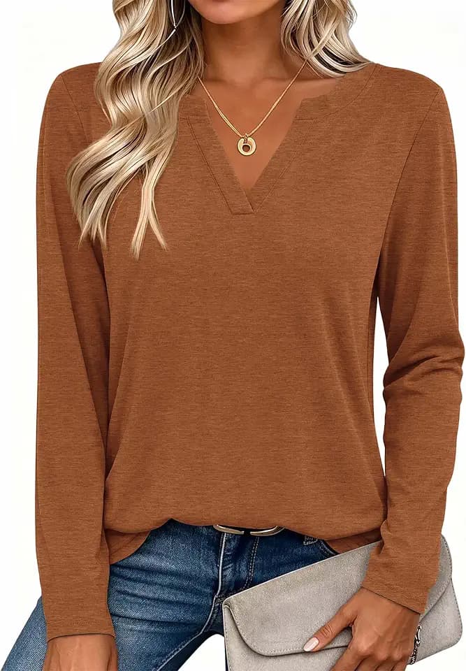 Zeagoo Womens Tops Long Sleeve V Neck Tee Shirts Cute Dressy Casual