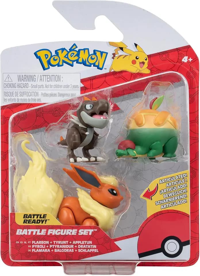 Pokémon PKW3047 - Battle Figure Set - Schlapfel, Balgoras, Flamara, offizielles Figuren Set