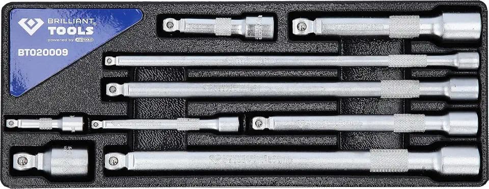 BRILLIANT TOOLS BT020009 Kippverlängerungs-Satz, 1/4 Zoll, 3/8 Zoll, 1/2 Zoll 9-tlg. [Powered by KS TOOLS]