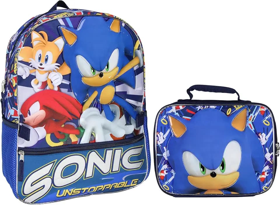 AI ACCESSORY INNOVATIONS Sonic The Hedgehog Tails And Knuckles Kids School Travel Backpack 2 Piece Set With Detachable Lunch Box