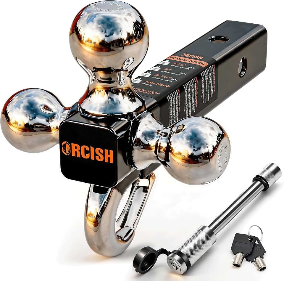 ORCISH Tri-Ball Trailer Hitch Mount with Tow Hook & Lock for 2" Receiver