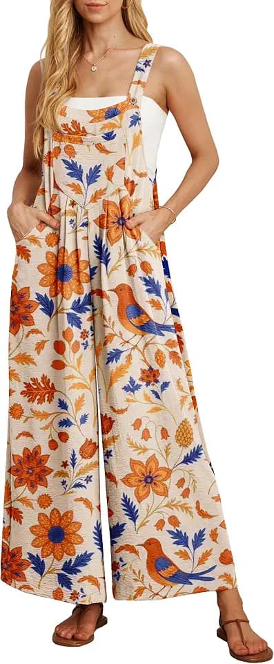 IWOLLENCE Women's Summer Jumpsuits Boho Wide Leg Overalls Casual Loose Rompers with Pockets 2026