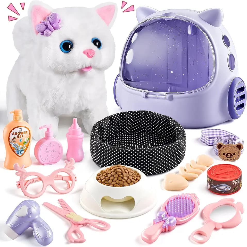 Interaktives Katze Spielzeug Kinder,16PCS Roboter Katze mit Lauf- Und MIAU-Funktion,Rollenspiele Kinder ab 3,Geschenk Jungen Mädchen 4 5 6 7 8 Jahre