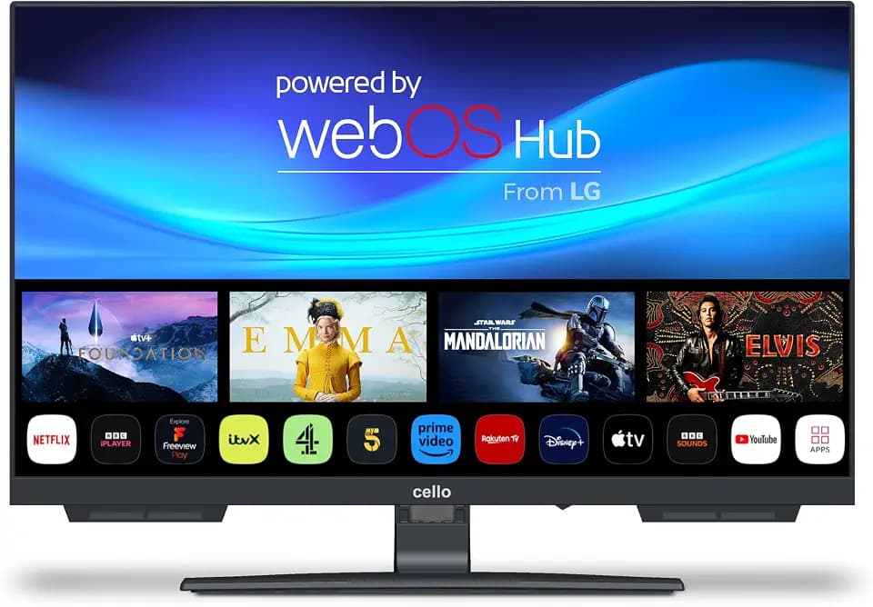 Cello C2424WSH 24" Zoll SMART rahmenloser TV Triple Tuner (DVB-C/-S2/-T2) Bluetooth WebOS by LG Pitch Perfect Lautsprecher Disney+ Netflix Ideal für kleine Räume [2025]