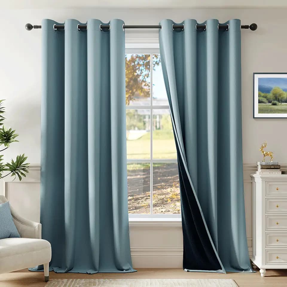 Beauoop Dusty Blue 100% Blackout Curtains for Bedroom 52x84 2 Panels